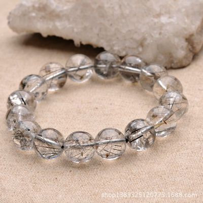 纯天然15mm巴西黑发晶圆珠手链——东海县盛饰珠宝匠心之作